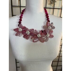Vintage J. Crew Pinks Flower Necklace Pearls Beaded